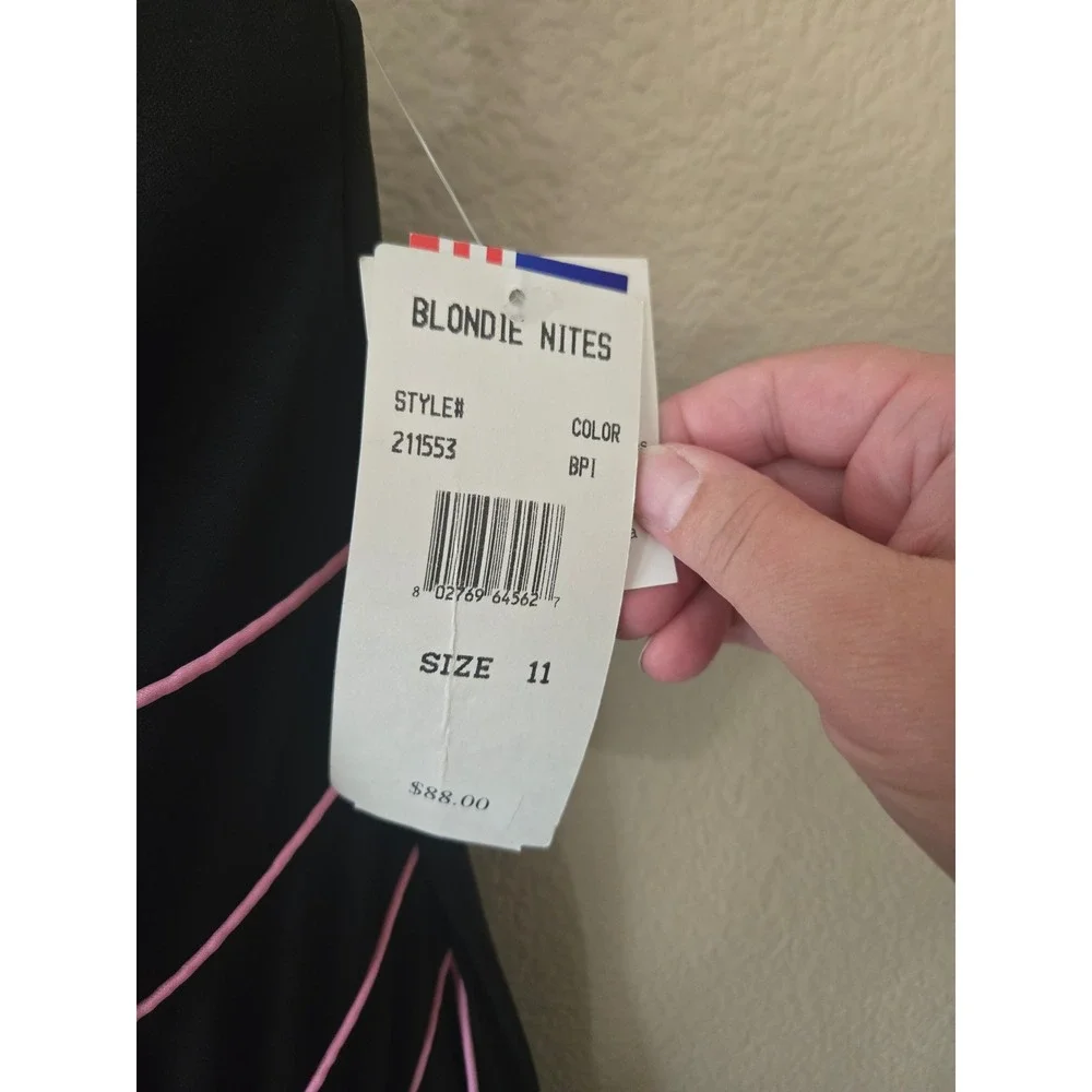 Blondie Nites Linda Bernell Black Pink Piping Halter High Low Ruffle Gown 11 NWT - Picture 5 of 5
